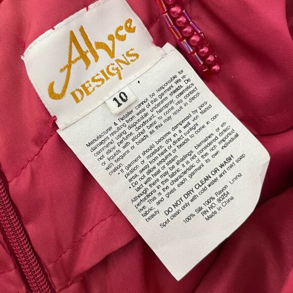 Vintage Alyce Designs Beaded Silk Gown Fuchsia Pink Special Occasion Women’s 10 - Picture 9 of 10